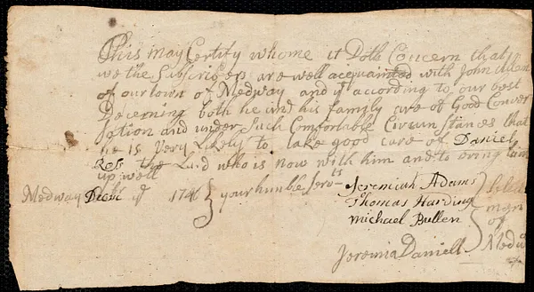 Daniel Ross indentured to apprentice with John Allen of Medway, 2 May 1747