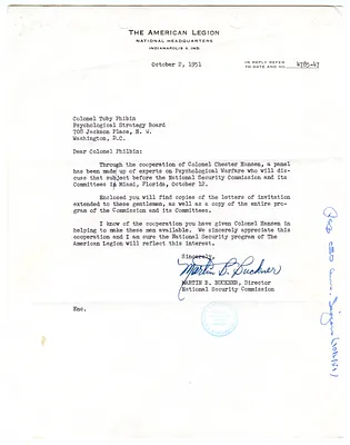 Letter to Lt. Col. Tobias R. Philbin from Martin B. Buckner, with Attachments