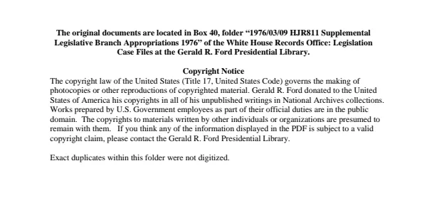 1976/03/09 HJR811 Supplemental Legislative Branch Appropriations 1976