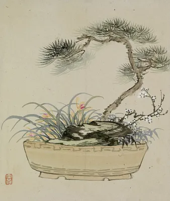 Leaf from Album Depicting Birds, Flowers, Landscapes, and Flower Pots