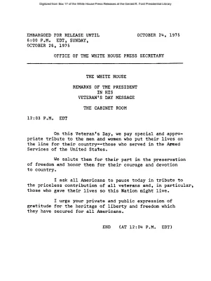 Remarks of the President in His Veteran's Day Message [Ford Speech or Statement]