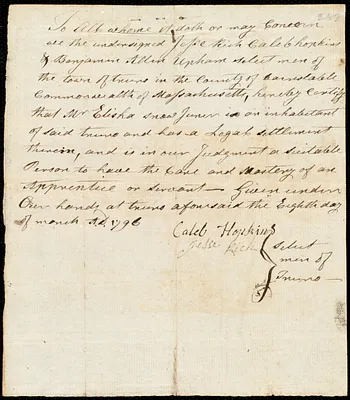 Bartholomew Tuckerman indentured to apprentice with Thomas Hopkins of Portland, 14 May 1793