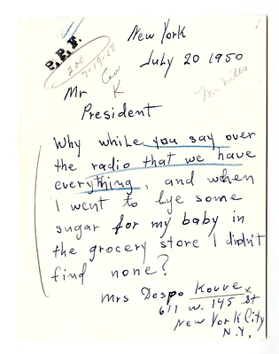 Letter from Mrs. D. Kouve to President Harry S. Truman