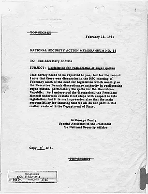 National Security Action Memorandum No. 15 Legislation for Reallocation of Sugar Quotas