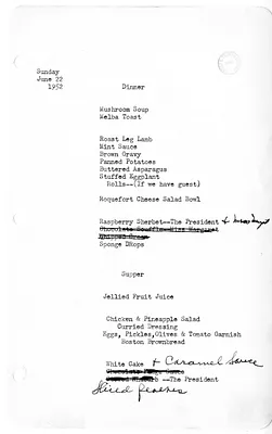 White House Dinner and Supper Menu