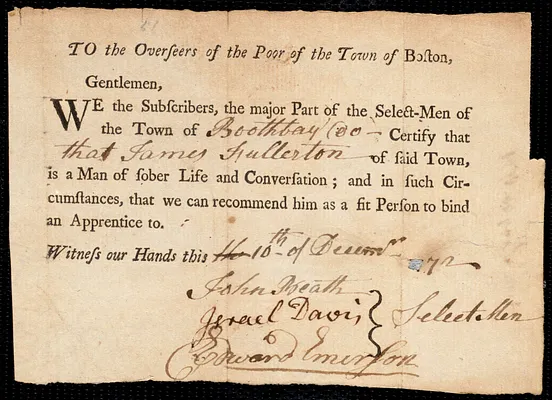 Hannah White indentured to apprentice with James Fullerton of Boothbay, 20 July 1773