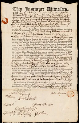 Elisabeth Scribner indentured to apprentice with John Hancock of Braintree, 1 December 1742