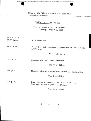 President's Schedule, Tuesday, August 3, 1976