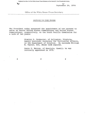 Presidential Appointments of Stanley S. Carpenter and Aaron G. Marcus [Position Appointments and Resignations]