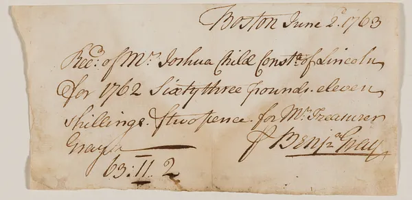 Town of Lincoln receipts for tax payments
