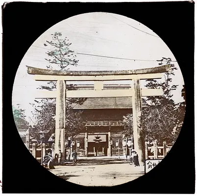 People standing outside of a temple