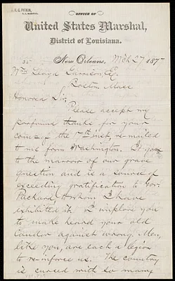 Letter from John Robert Graham Pitkin, New Orleans, [Louisiana], to William Lloyd Garrison, M[ar]ch 27, 1877