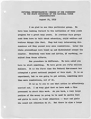 Franklin D. Roosevelt remarks to State Directors of the National Youth Administration