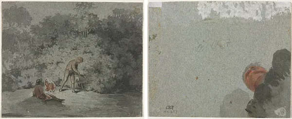 Faggot Gatherer (recto) Study of a Head seen from Below (verso)