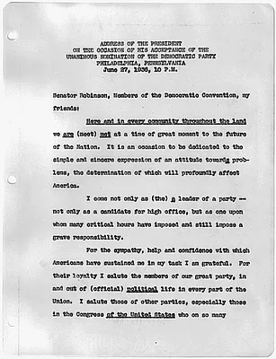 Franklin D. Roosevelt address on the occasion of his acceptance of nomination of the Democratic Party
