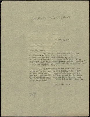Mary Donovan typed letter (copy) to John J. Leary, Jr., Boston, Mass., November 1, 1926