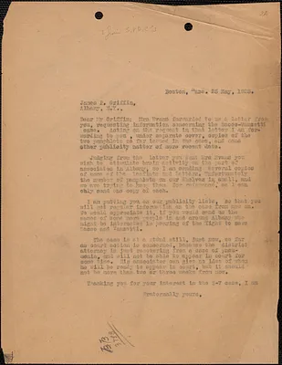 [Sacco-Vanzetti Defense Committee?] typed letter (copy) to James P. Griffin, Boston, Mass., May 23, 1923