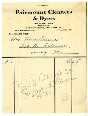 Bill from Fairmount Cleaners & Dyers
