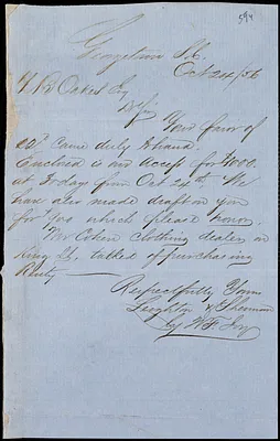 Leighton & Sherman (W.F. Joy), Georgetown, manuscript letter signed to Ziba B. Oakes, 24 October 1856