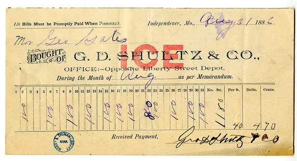Bill and Receipt from G. D. Shultz to George P. Gates