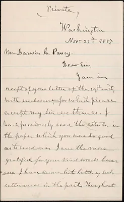Letter from Joseph Holt, Washington, to Darwin C. Pavey, 1887 November 27
