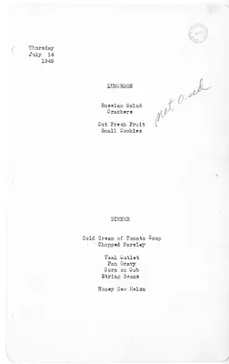 White House Luncheon and Dinner Menu