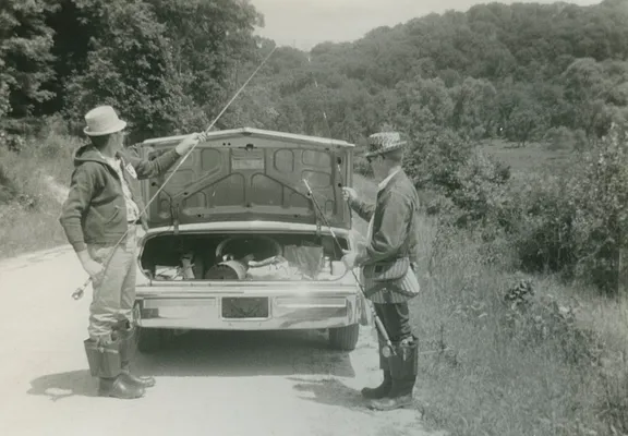 Ernie & Fred (Grandpa), Trout fishing, Trout River, 1968