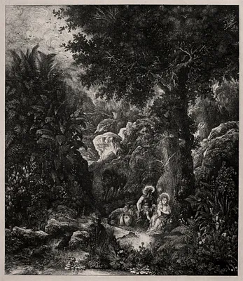 Rest on the Flight into Egypt with a Saddled Donkey