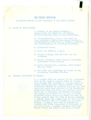 Memorandum from Congressman Joseph Baldwin, "The French Situation"
