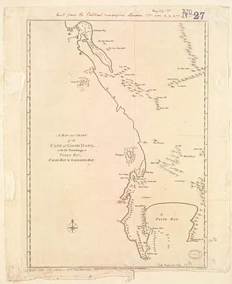 A Map and chart of the Cape of Good Hope, with the soundings in Table Bay, False Bay and Saldanha Bay