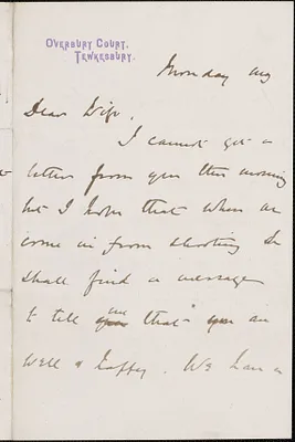 [John Biddulph Martin] autograph note to [Victoria Woodhull Martin], Tewkesbury, [England], approximately 1883-1897