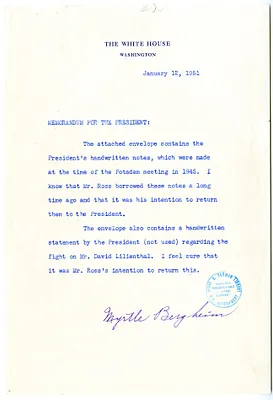 Memorandum from Myrtle Bergheim to President Harry S. Truman
