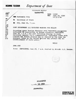 Telegram from the United States Embassy in Guatemala to Secretary of State Dean Acheson