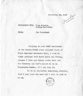 Correspondence Between President Harry S. Truman and Acting Secretary of State Dean Acheson