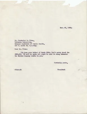 Letters Sent to Dr. Frederick B. Flinn, March 22, 1940
