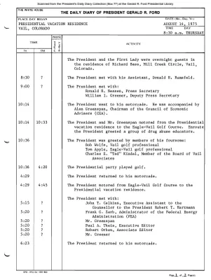 President Gerald R. Ford's Daily Diary, August 14, 1975