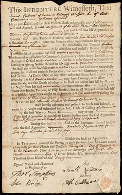 Samuel Culliver indentured to apprentice with Thomas Russell of Boston, 15 December 1741