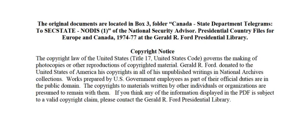 Canada - State Department Telegrams: To SECSTATE - NODIS (1)