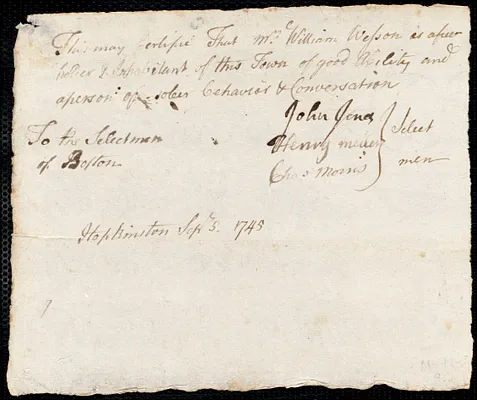 Samuel Bryant indentured to apprentice with William Wesson of Hopkinton, 3 September 1745