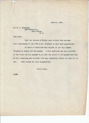 Letters Sent to Dr. S.A. Sochocky, June 20, 1921