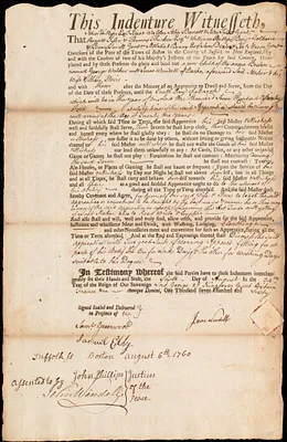 George Walker indentured to apprentice with Isaac Wendell of Boston, 6 August 1760
