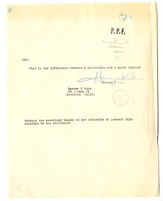 Letter from Harvey Kuhn to President Harry S. Truman