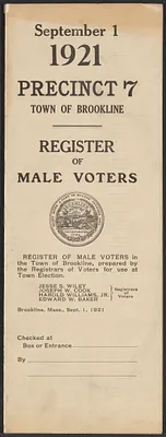 Sacco-Vanzetti Case Records, 1920-1928. Defense Papers. Town of Brookline, Precinct 7, Register of Male Voters, September 1, 1921. Box 4, Folder 11, Harvard Law School Library, Historical & Special Collections
