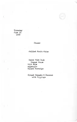 White House Dinner Menu