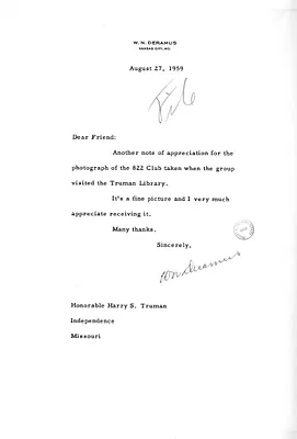 Letter from William N. Deramus, Jr. to Former President Harry S. Truman