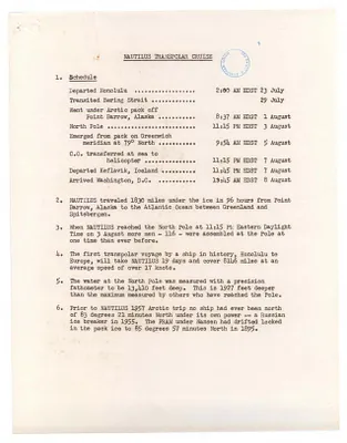 USS Nautilus Transpolar Cruise Schedule
