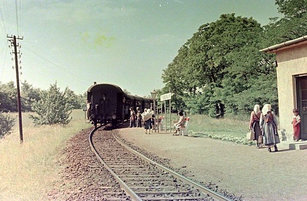 Vintage Train Station Scene, Bakonyszentlászló, Hungary