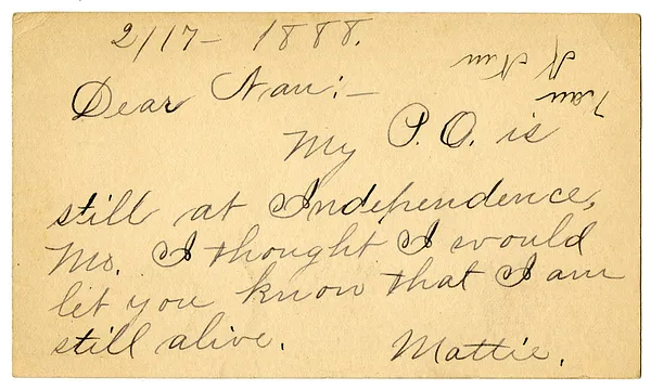 Postcard from Mary Martha Truman to Nancy Bentley