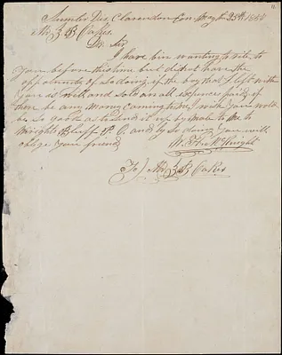 W. H. McKnight, Sumpter District, S.C., autograph note signed to Ziba B. Oakes, 25 May 1854