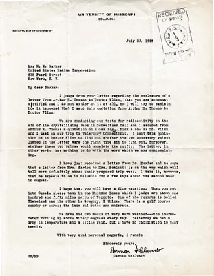 Letters Received to H.H. Barker, July 23, 1928